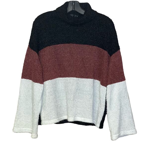 SHEIN long sleeve sweater black brown white high neck colorblock M - Picture 1 of 4
